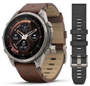 Смарт-часы Garmin Fenix 9 Pro (47 мм) inReach с титановым корпусом и кожаным ремешком орехового цвета