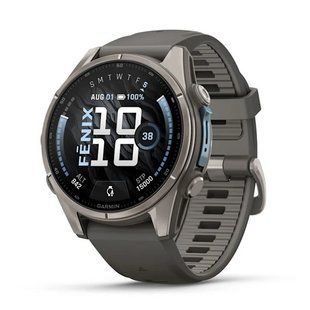 Смарт-годинник Garmin Fenix 9 (43 мм) з титановим корпусом і силіконовим ремінцем кольору гальки