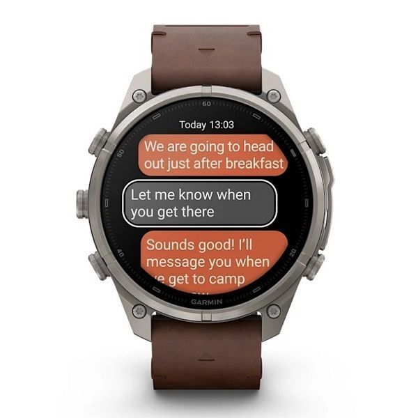 Смарт-годинник Garmin Fenix 9 Pro (47 мм) inReach з титановим корпусом і шкіряним ремінцем горіхового кольору