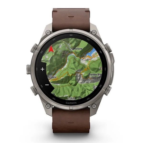 Смарт-годинник Garmin Fenix 9 Pro (47 мм) inReach з титановим корпусом і шкіряним ремінцем горіхового кольору