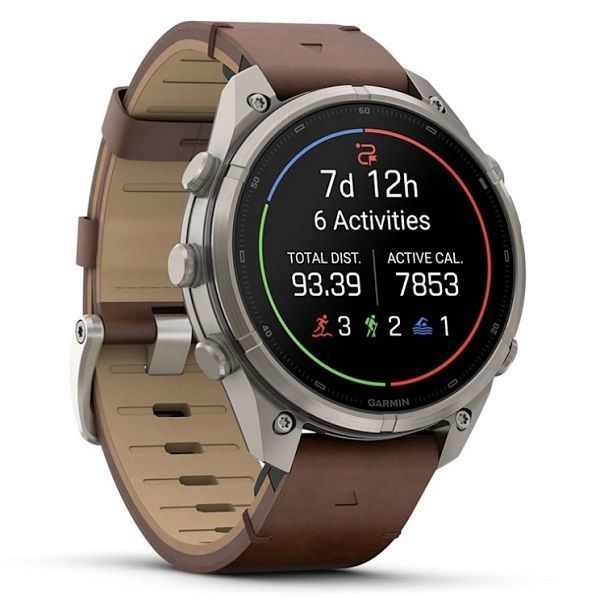 Смарт-годинник Garmin Fenix 9 Pro (47 мм) inReach з титановим корпусом і шкіряним ремінцем горіхового кольору