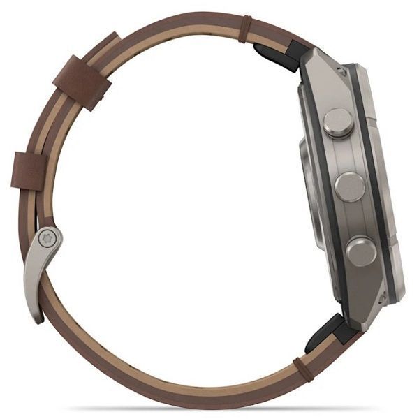 Смарт-годинник Garmin Fenix 9 Pro (47 мм) inReach з титановим корпусом і шкіряним ремінцем горіхового кольору