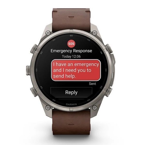 Смарт-годинник Garmin Fenix 9 Pro (47 мм) inReach з титановим корпусом і шкіряним ремінцем горіхового кольору