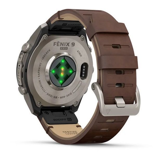 Смарт-годинник Garmin Fenix 9 Pro (47 мм) inReach з титановим корпусом і шкіряним ремінцем горіхового кольору