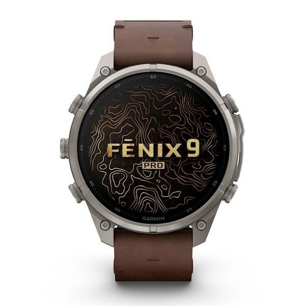 Смарт-годинник Garmin Fenix 9 Pro (47 мм) inReach з титановим корпусом і шкіряним ремінцем горіхового кольору