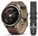 Смарт-годинник Garmin Fenix 9 Pro (47 мм) inReach з титановим корпусом і шкіряним ремінцем горіхового кольору