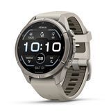 Смарт-годинник Garmin Fenix 9 Pro (43 мм) з титановим корпусом і туманно-сірим/темно-піщаним силіконовим ремінцем