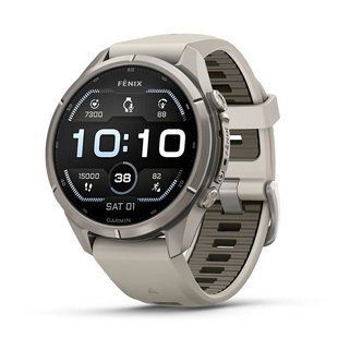 Смарт-часы Garmin Fenix 9 Pro (43 мм) с титановым корпусом и туманно-серым/темно-песочным силиконовым ремешком