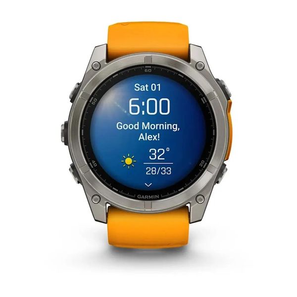 Смарт-годинник Garmin Fenix 8 – 51 мм, AMOLED Sapphire, титан із силіконовим ремінцем кольору Spark Orange/Graphite 010-02905-11 фото