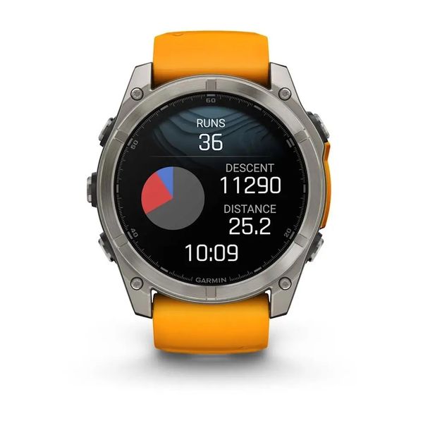 Смарт-годинник Garmin Fenix 8 – 51 мм, AMOLED Sapphire, титан із силіконовим ремінцем кольору Spark Orange/Graphite 010-02905-11 фото