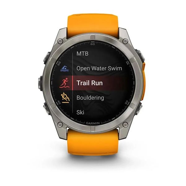 Смарт-годинник Garmin Fenix 8 – 51 мм, AMOLED Sapphire, титан із силіконовим ремінцем кольору Spark Orange/Graphite 010-02905-11 фото