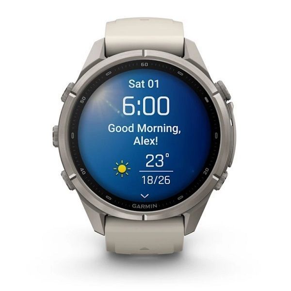 Смарт-часы Garmin Fenix 9 Pro (43 мм) с титановым корпусом и туманно-серым/темно-песочным силиконовым ремешком