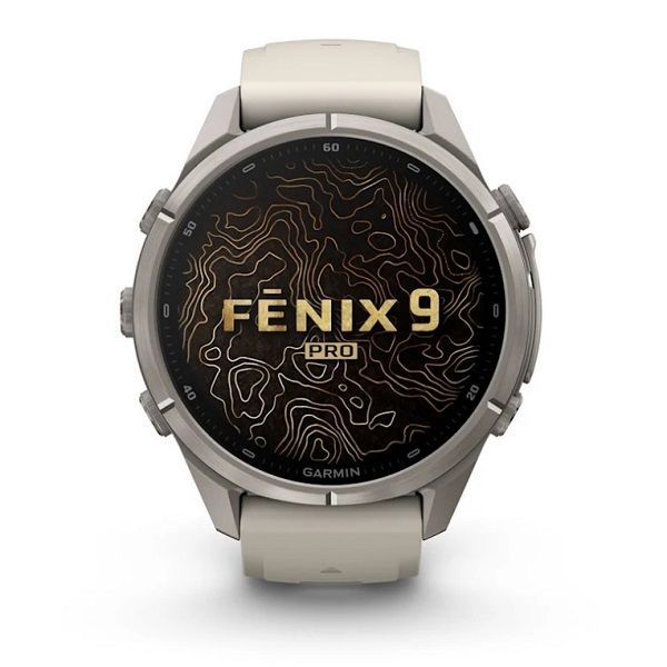 Смарт-часы Garmin Fenix 9 Pro (43 мм) с титановым корпусом и туманно-серым/темно-песочным силиконовым ремешком
