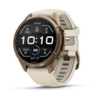 Смарт-часы Garmin Fenix 9 Pro (43 мм) с титановым корпусом Autumn Gold и кремово-серым силиконовым ремешком