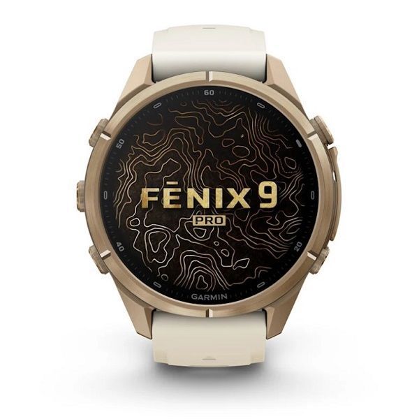 Смарт-годинник Garmin Fenix 9 Pro (43 мм) з титановим корпусом Autumn Gold і кремово-сірим силіконовим ремінцем