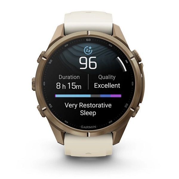Смарт-годинник Garmin Fenix 9 Pro (43 мм) з титановим корпусом Autumn Gold і кремово-сірим силіконовим ремінцем