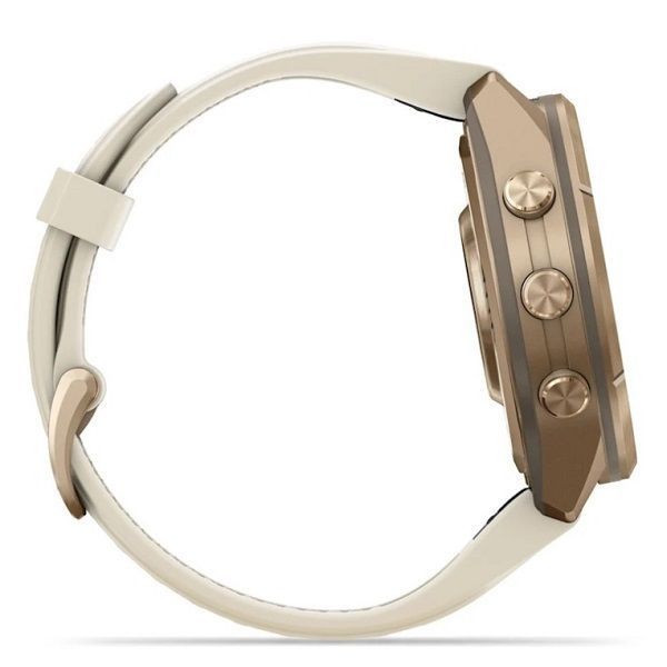 Смарт-годинник Garmin Fenix 9 Pro (43 мм) з титановим корпусом Autumn Gold і кремово-сірим силіконовим ремінцем