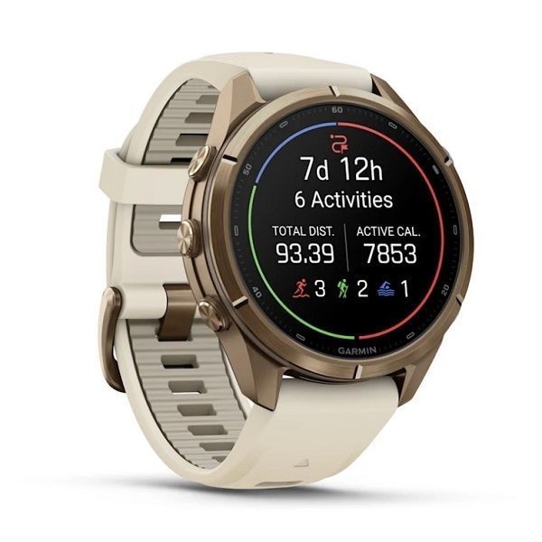 Смарт-годинник Garmin Fenix 9 Pro (43 мм) з титановим корпусом Autumn Gold і кремово-сірим силіконовим ремінцем