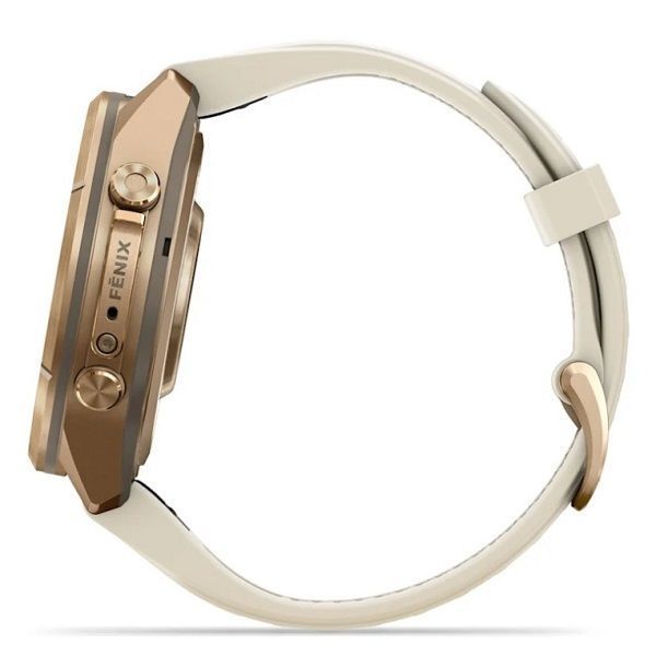 Смарт-годинник Garmin Fenix 9 Pro (43 мм) з титановим корпусом Autumn Gold і кремово-сірим силіконовим ремінцем