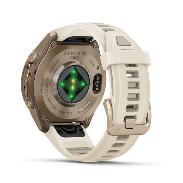 Смарт-годинник Garmin Fenix 9 Pro (43 мм) з титановим корпусом Autumn Gold і кремово-сірим силіконовим ремінцем