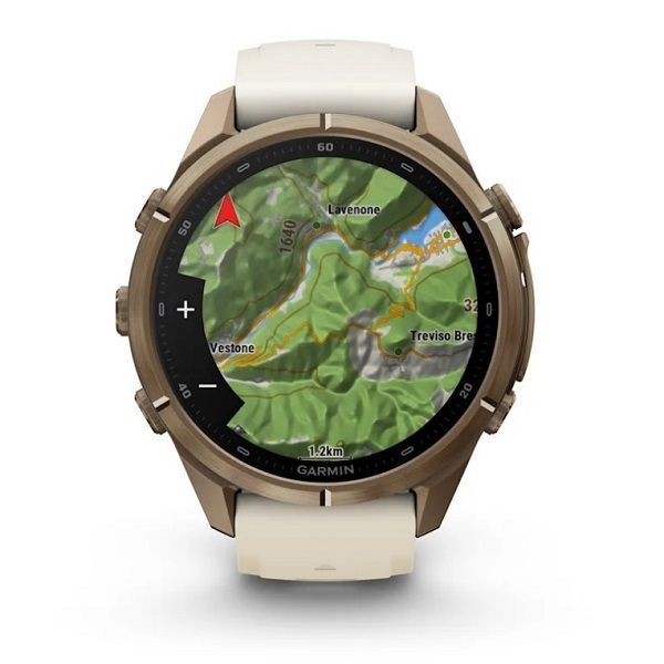 Смарт-годинник Garmin Fenix 9 Pro (43 мм) з титановим корпусом Autumn Gold і кремово-сірим силіконовим ремінцем