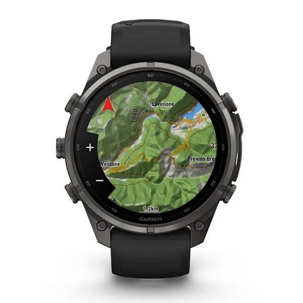 Смарт-годинник Garmin Fenix 9 Pro (47 мм) inReach з титановим корпусом Carbon Gray DLC і чорно-сірим силіконовим ремінцем