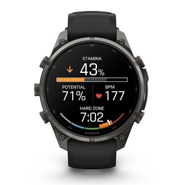 Смарт-годинник Garmin Fenix 9 Pro (47 мм) inReach з титановим корпусом Carbon Gray DLC і чорно-сірим силіконовим ремінцем