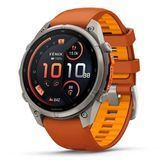 Смарт-годинник Garmin Fenix 9 Pro (47 мм) inReach з титановим корпусом і яскраво-помаранчевим силіконовим ремінцем