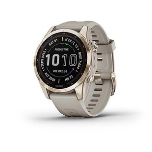 Смарт-годинник Garmin Fenix 7S Sapphire Solar золотавий титановий зі світло-бежевим ремінцем 010-02539-21 фото