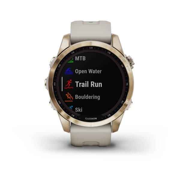 Смарт-годинник Garmin Fenix 7S Sapphire Solar золотавий титановий зі світло-бежевим ремінцем 010-02539-21 фото