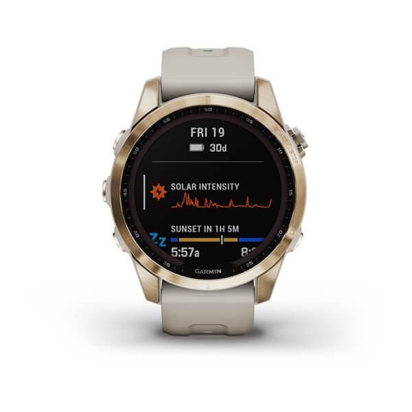 Смарт-годинник Garmin Fenix 7S Sapphire Solar золотавий титановий зі світло-бежевим ремінцем 010-02539-21 фото