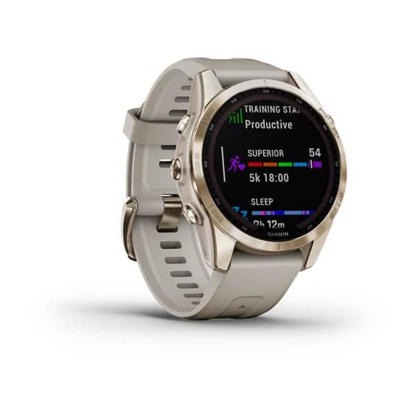 Смарт-годинник Garmin Fenix 7S Sapphire Solar золотавий титановий зі світло-бежевим ремінцем 010-02539-21 фото