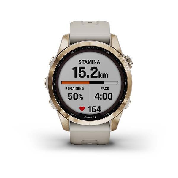 Смарт-часы Garmin Fenix 7S Sapphire Solar золотистые титановые со светло-бежевым ремешком 010-02539-21 фото