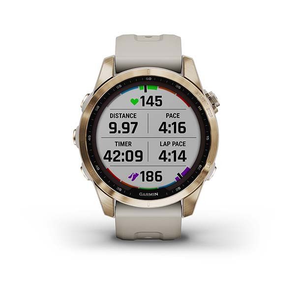 Смарт-часы Garmin Fenix 7S Sapphire Solar золотистые титановые со светло-бежевым ремешком 010-02539-21 фото