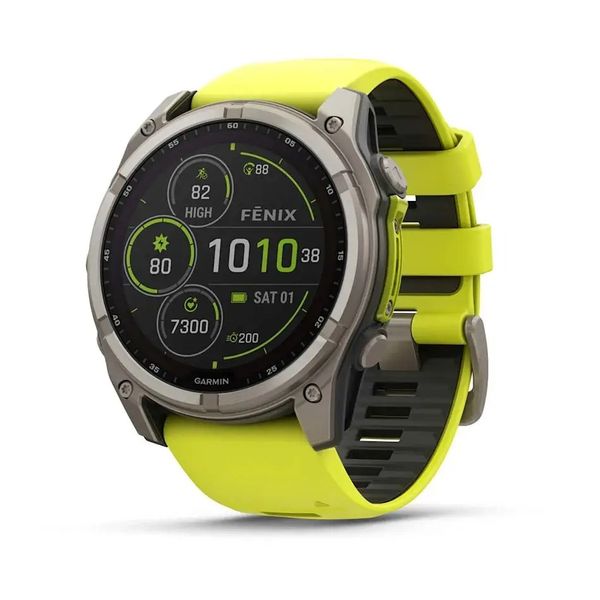 Смарт-годинник Garmin Fenix 8 – 51 мм, Solar Sapphire, титан з яскраво-жовтим/графітовим силіконовим ремінцем 010-02907-21 фото