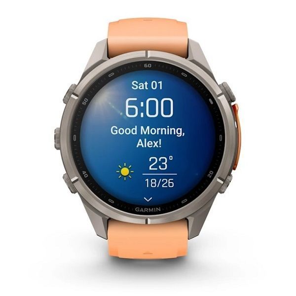 Смарт-часы Garmin Fenix 9 Pro (43 мм) с титановым корпусом и розово-оранжевым силиконовым ремешком