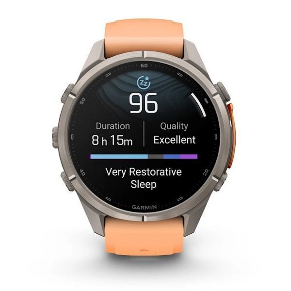 Смарт-часы Garmin Fenix 9 Pro (43 мм) с титановым корпусом и розово-оранжевым силиконовым ремешком