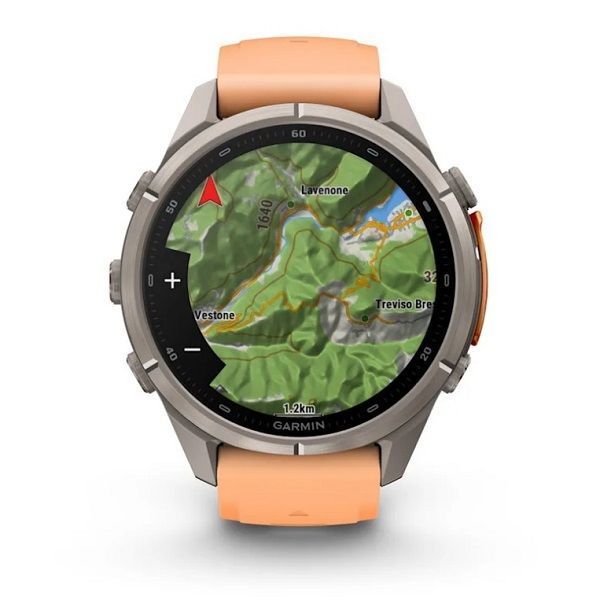 Смарт-часы Garmin Fenix 9 Pro (43 мм) с титановым корпусом и розово-оранжевым силиконовым ремешком