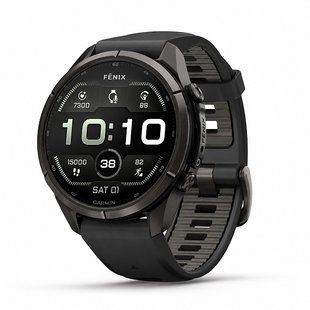 Смарт-годинник Garmin Fenix 9 Pro (43 мм) з титановим корпусом Carbon Gray DLC і чорно-сірим силіконовим ремінцем