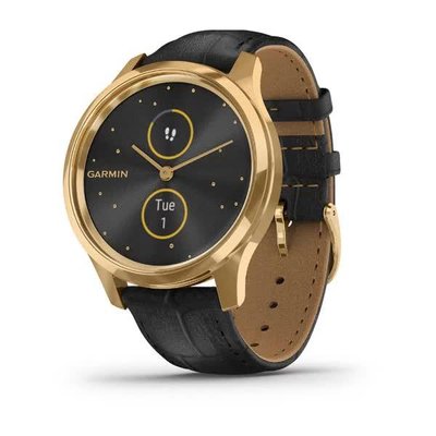 Смарт-часы Garmin Vivomove Luxe золотистые 24K с черным ремешком из итальянской кожи 010-02241-22 фото