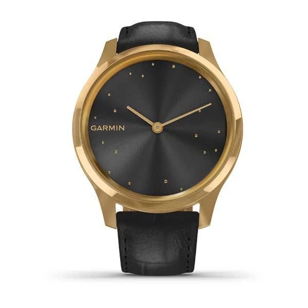 Смарт-годинник Garmin Vivomove Luxe золотавий 24K з чорним ремінцем з італійської шкіри 010-02241-22 фото