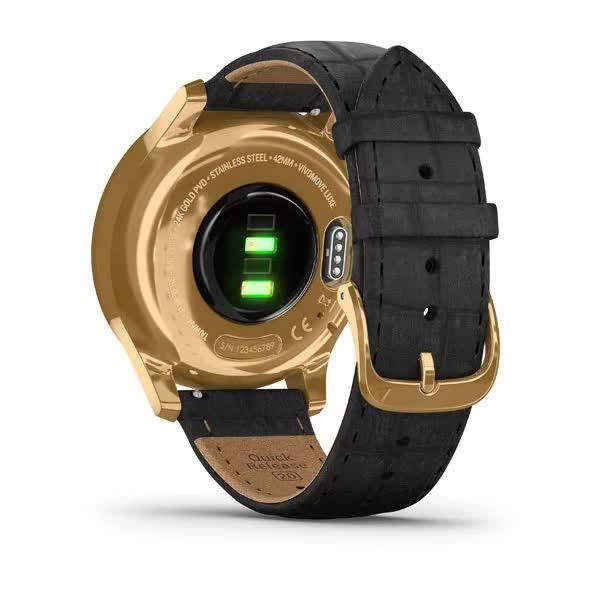 Смарт-годинник Garmin Vivomove Luxe золотавий 24K з чорним ремінцем з італійської шкіри 010-02241-22 фото