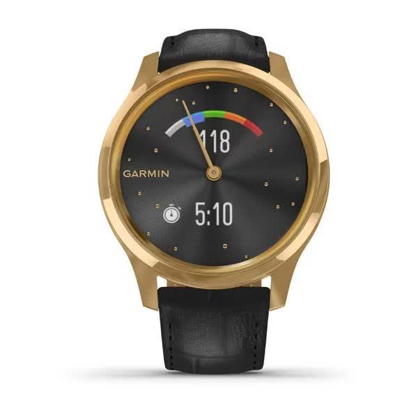 Смарт-годинник Garmin Vivomove Luxe золотавий 24K з чорним ремінцем з італійської шкіри 010-02241-22 фото