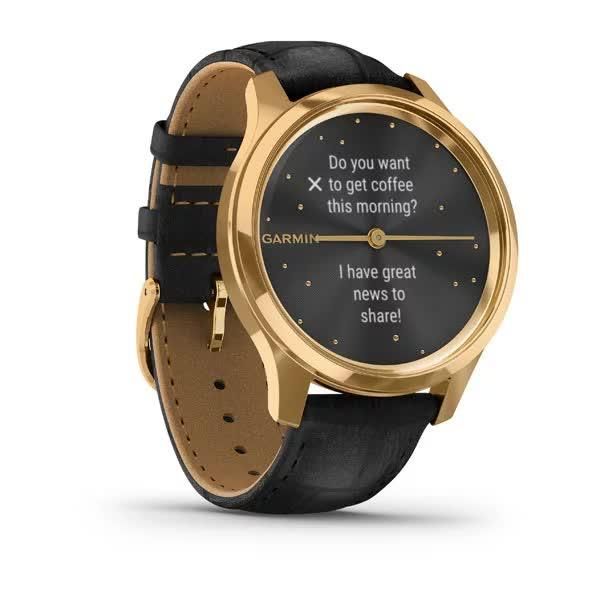 Смарт-годинник Garmin Vivomove Luxe золотавий 24K з чорним ремінцем з італійської шкіри 010-02241-22 фото