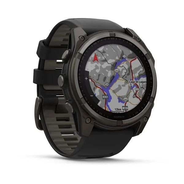 Смарт-часы Garmin Fenix 8 – 51 мм, Solar Sapphire, титан с DLC-покрытием Carbon Gray и силиконовым ремешком черного/серого цвета 010-02907-11 фото