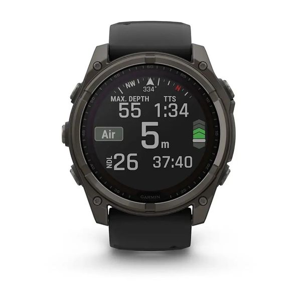 Смарт-годинник Garmin Fenix 8 – 51 мм, Solar Sapphire, титан з DLC-покриттям Carbon Gray та силіконовим ремінцем чорного/сірого кольору 010-02907-11 фото