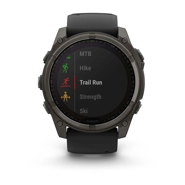 Смарт-часы Garmin Fenix 8 – 51 мм, Solar Sapphire, титан с DLC-покрытием Carbon Gray и силиконовым ремешком черного/серого цвета 010-02907-11 фото