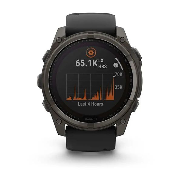 Смарт-часы Garmin Fenix 8 – 51 мм, Solar Sapphire, титан с DLC-покрытием Carbon Gray и силиконовым ремешком черного/серого цвета 010-02907-11 фото