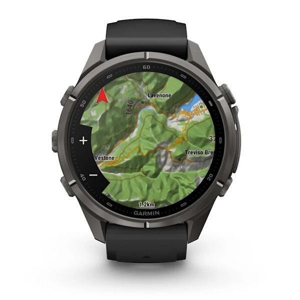 Смарт-годинник Garmin Fenix 9 Pro (43 мм) з титановим корпусом Carbon Gray DLC і чорно-сірим силіконовим ремінцем