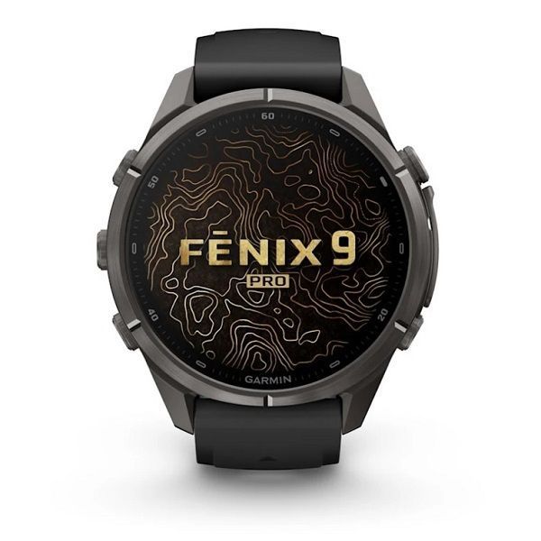Смарт-годинник Garmin Fenix 9 Pro (43 мм) з титановим корпусом Carbon Gray DLC і чорно-сірим силіконовим ремінцем